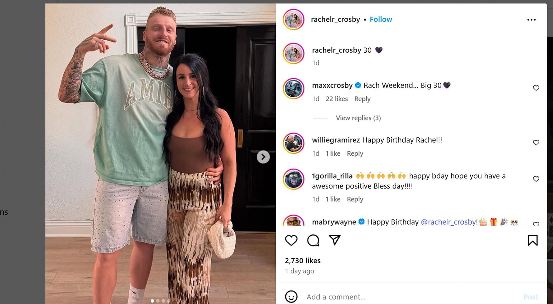 Maxx Crosby sends 4-word message as wife Rachel hits 30s milestone club/@rachelr_crosby